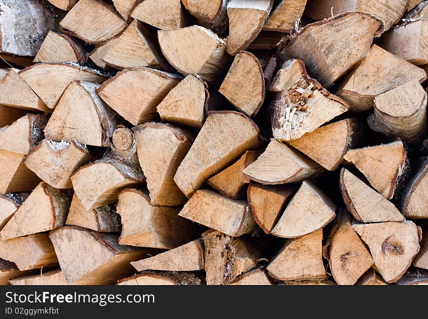 Folded birch wood. Close-up.