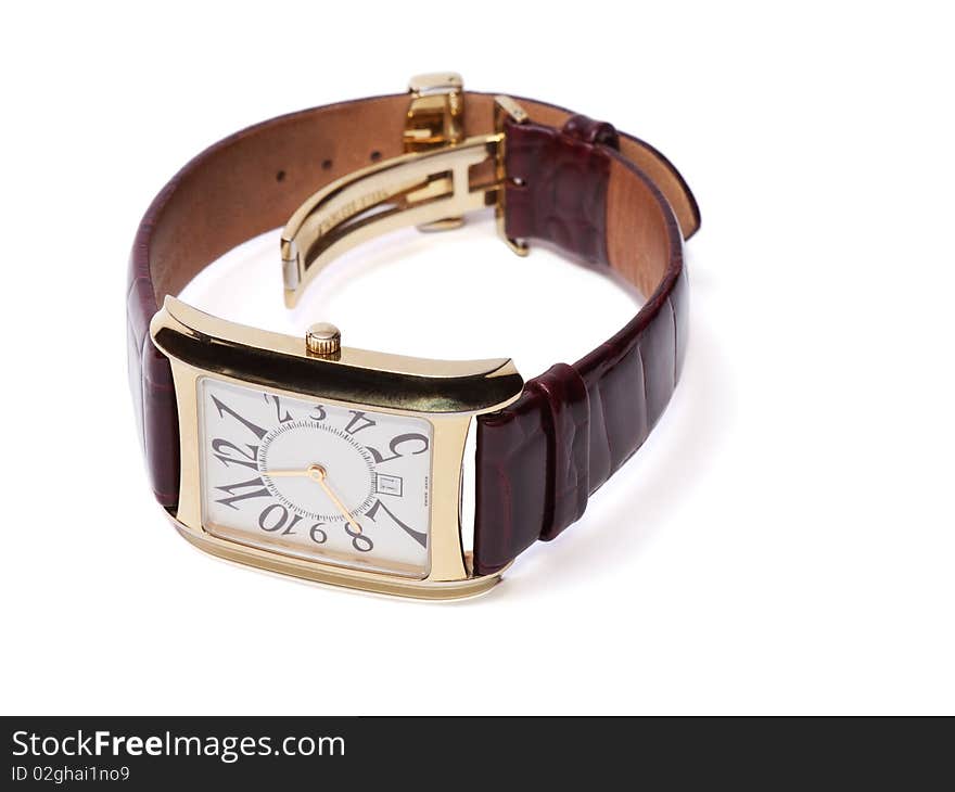 Golden Wristlet Watch Isolated