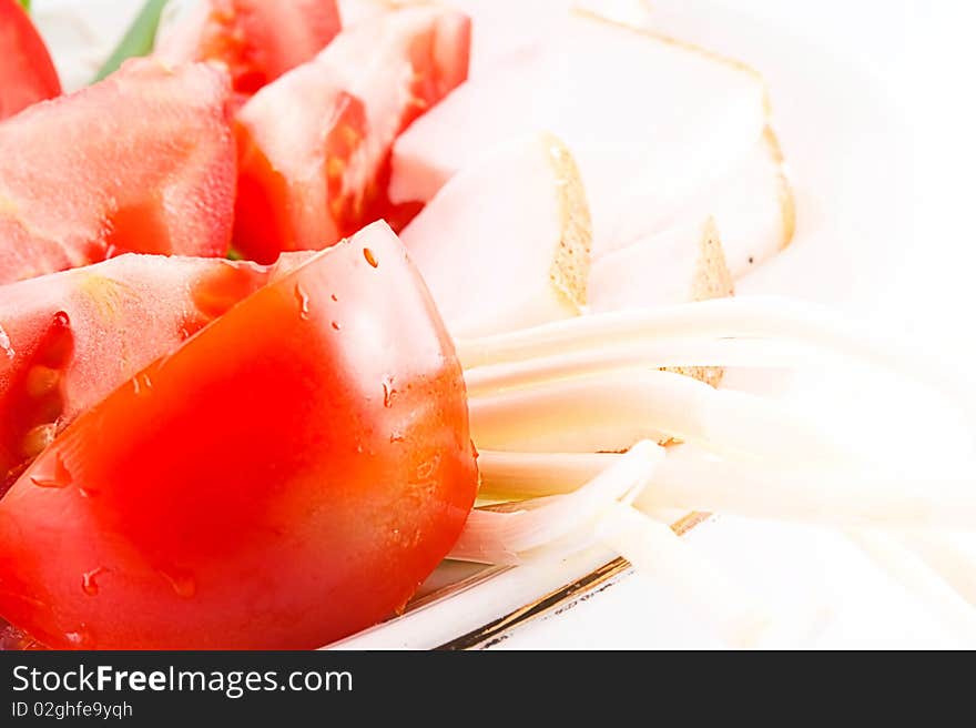 Fresh tomato and fat isolated ower white. Fresh tomato and fat isolated ower white