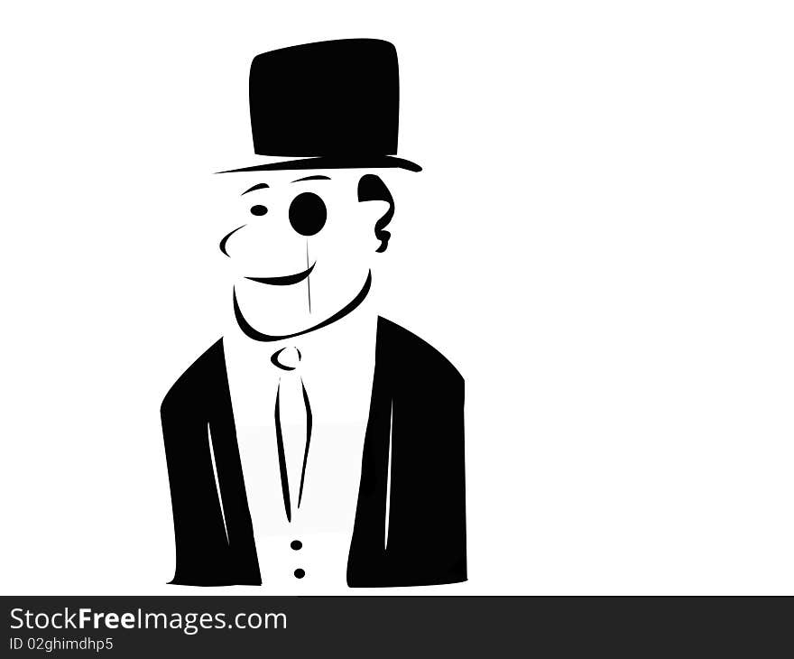 Old school business man in top hat illustration. Old school business man in top hat illustration