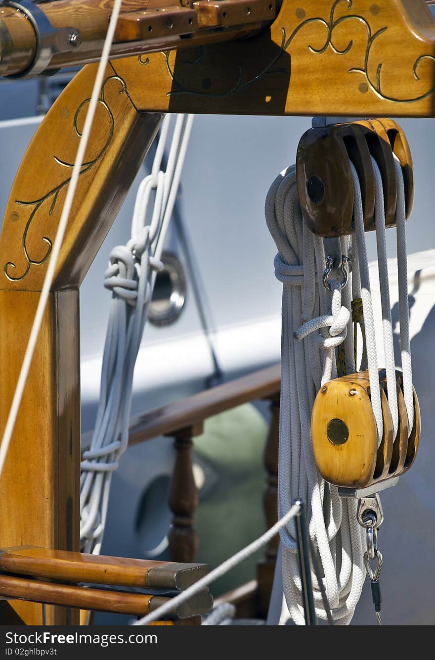 Detail of a vintage sailing boat. Detail of a vintage sailing boat