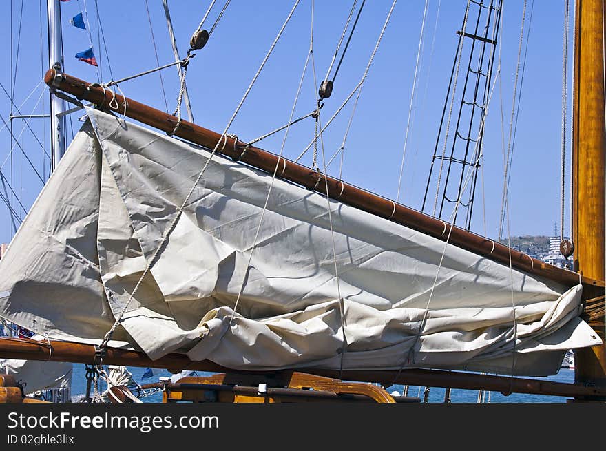 Detail of a vintage sailing boat. Detail of a vintage sailing boat