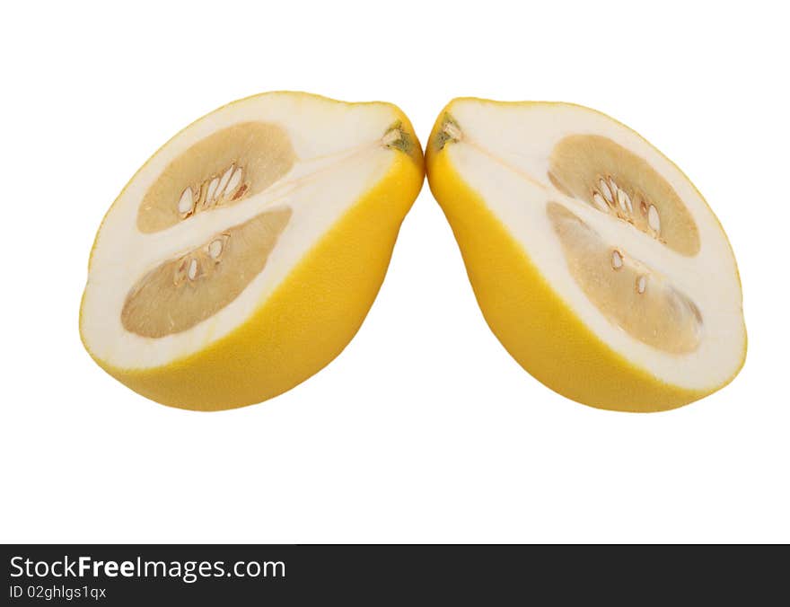 Two Halves Of Fruit Pomelo Lie Nearby