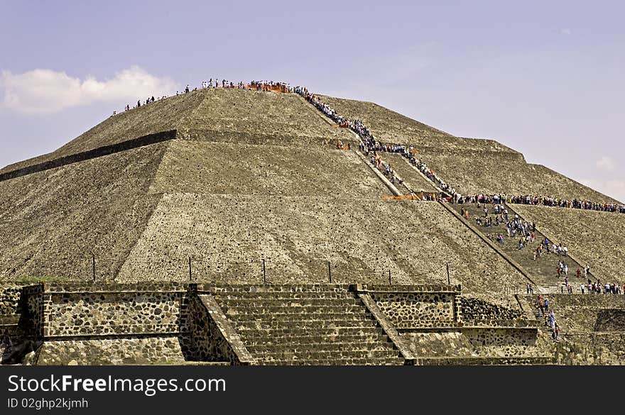 Pilgrims climbing the Pyramid of the Sun