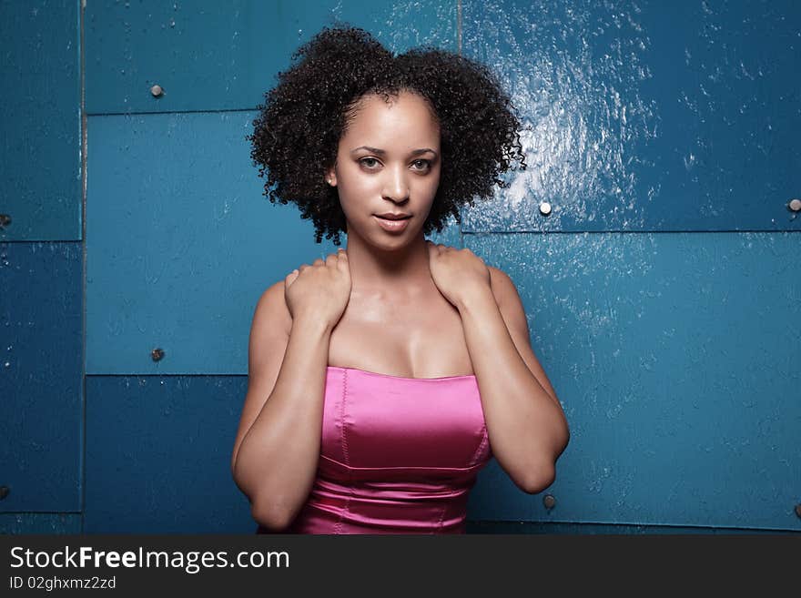 Woman on a blue background