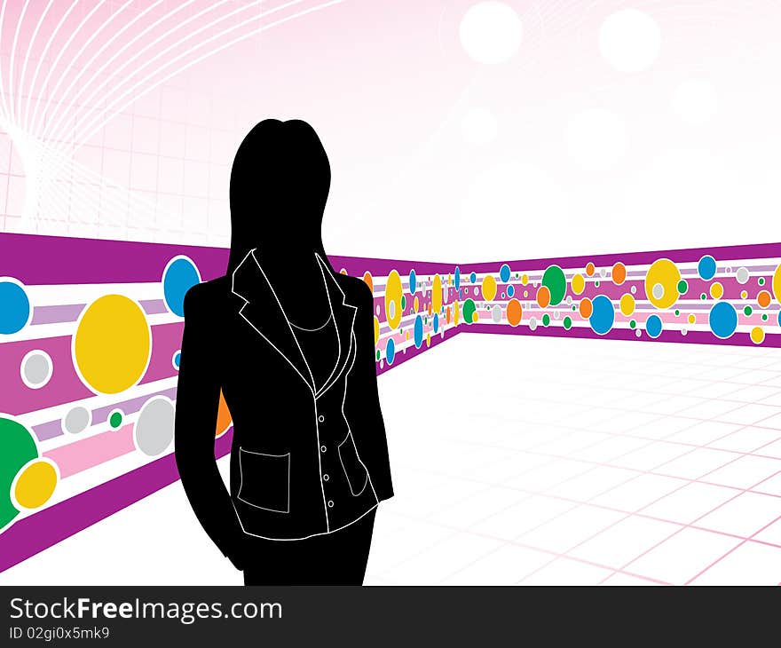 Businesswoman with abstract wave background