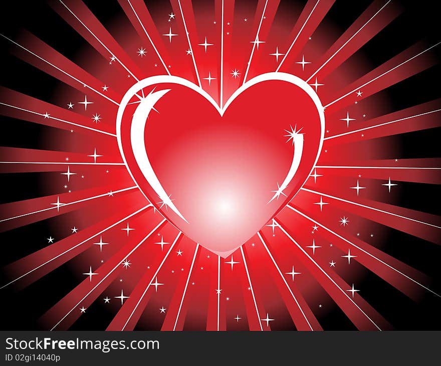 This image is a illustration of red shiny heart background with rays, stars & love illustration. This image is a illustration of red shiny heart background with rays, stars & love illustration.