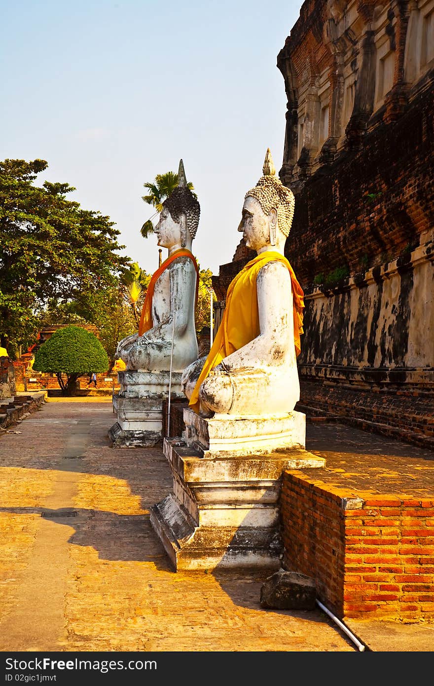 Buddha statues at the temple of Wat Yai Chai Mongkol in Ayutthaya near Bangkok, Thailand