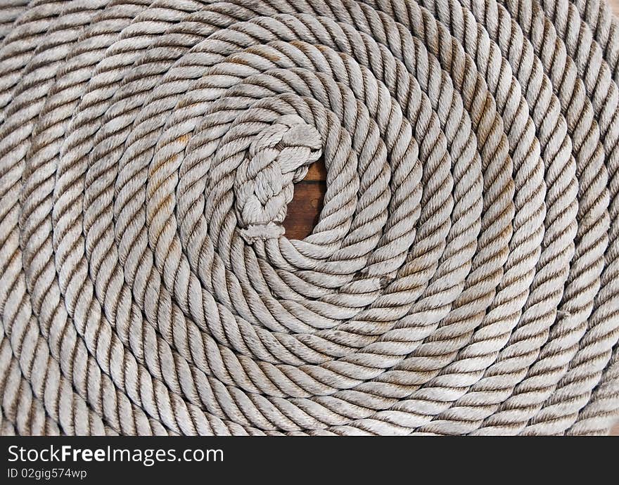 Coiled rope on an 18th Century replica Galleon