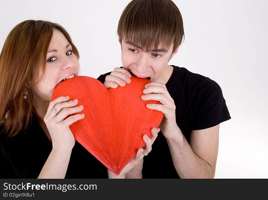 Romantic couple with red heart