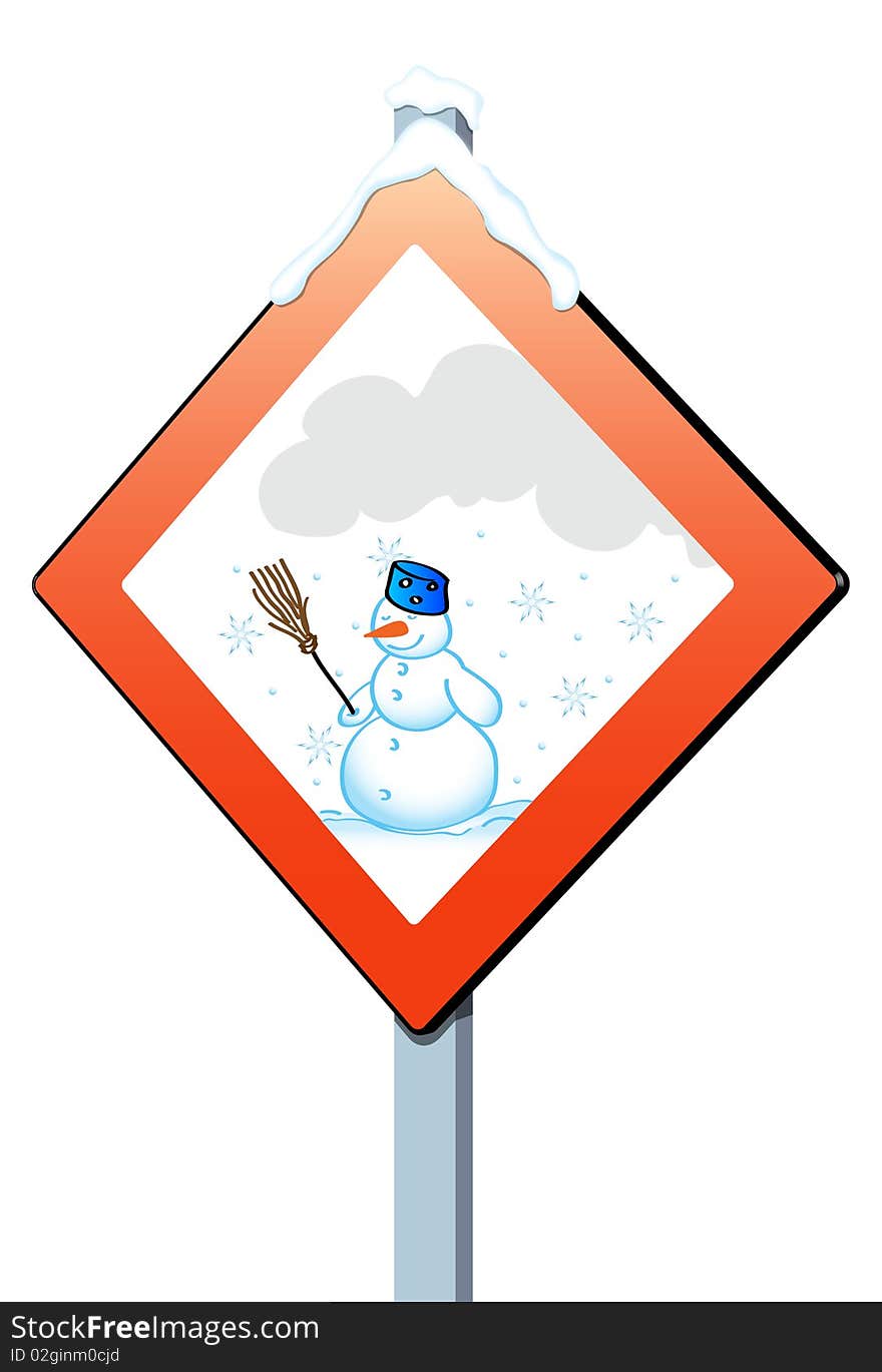 Road sign indicating the arrival of winter. Road sign indicating the arrival of winter