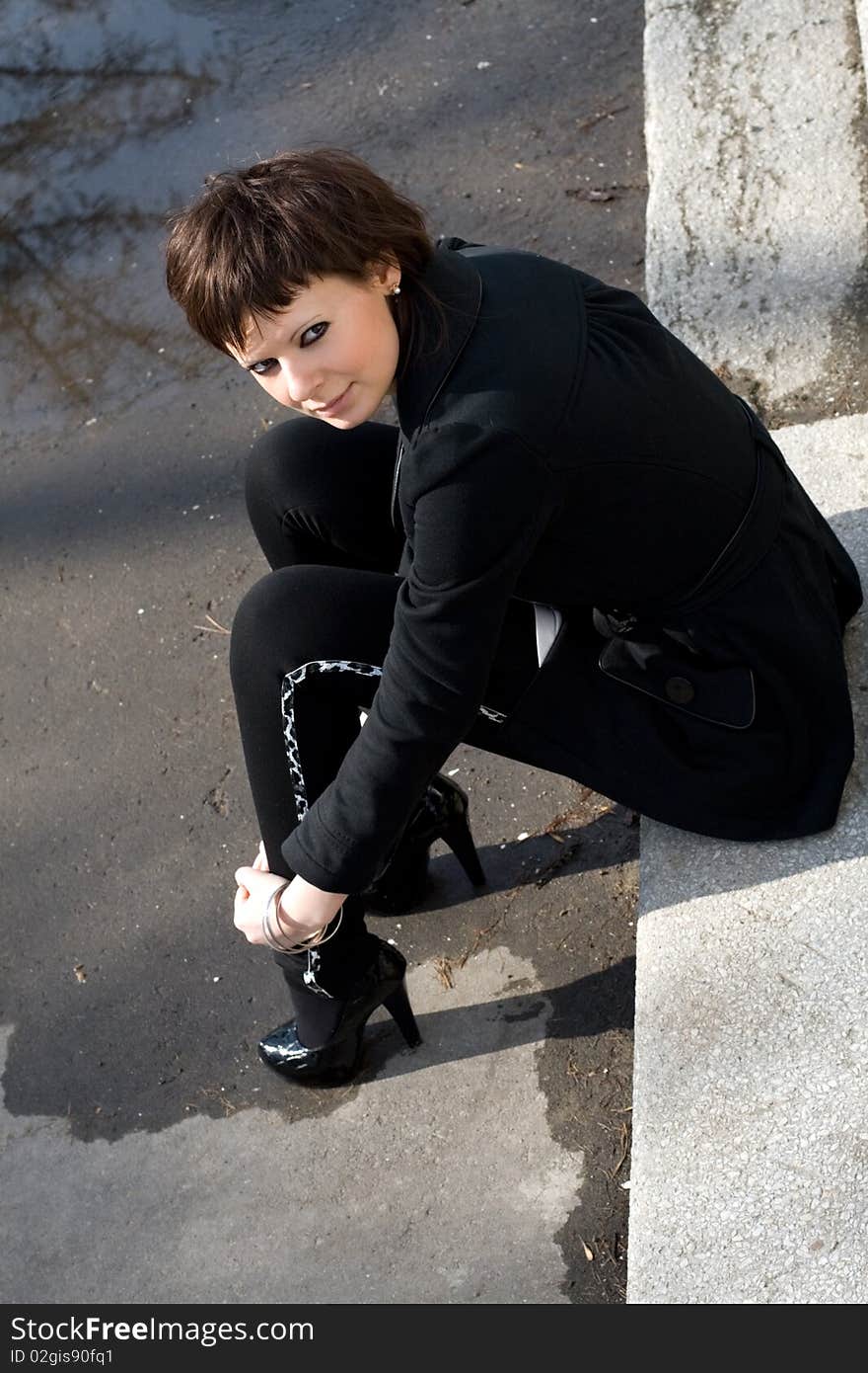 Girl Sitting On Stairs