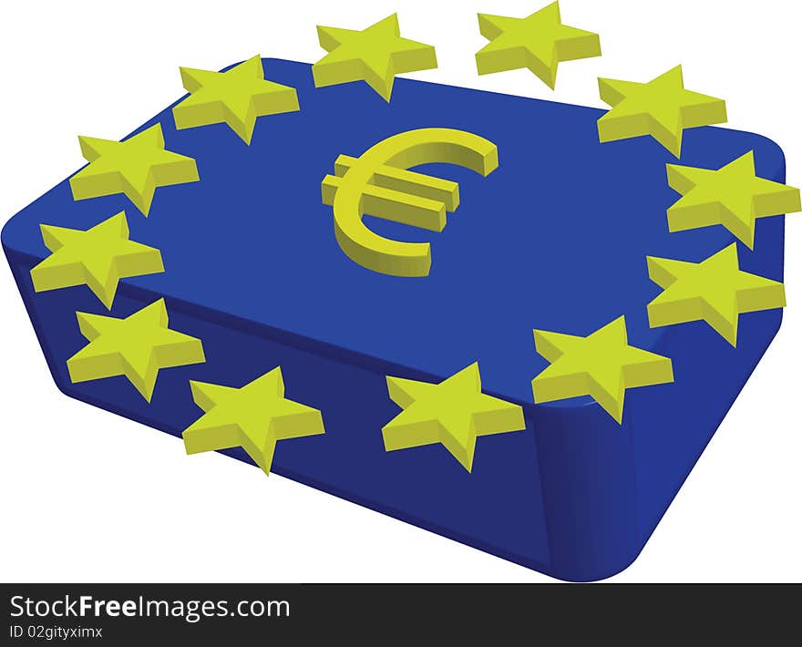 The blue box with symbols euro. The blue box with symbols euro