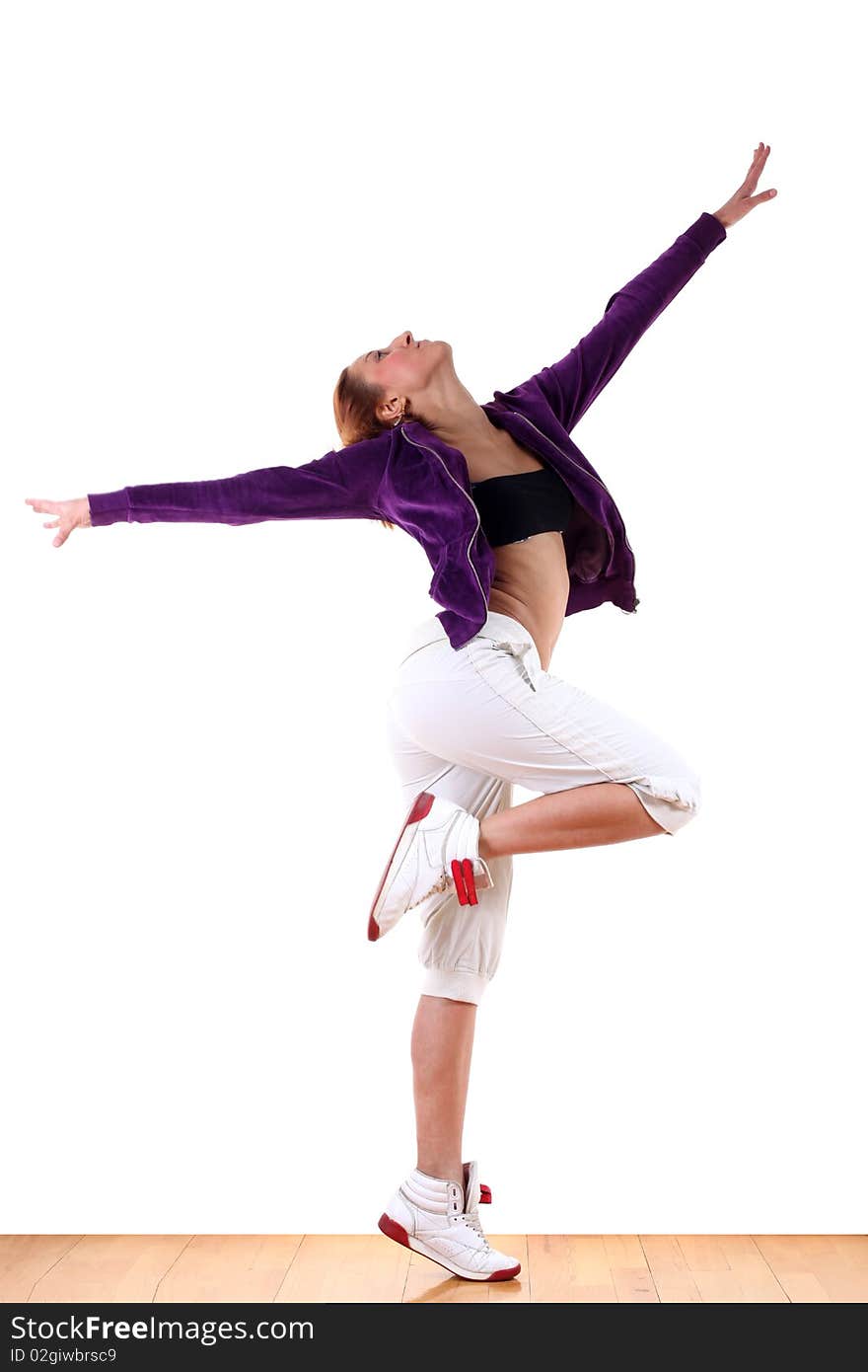 Woman modern ballet dancer in ballroom