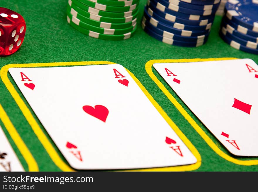 Elements of casino games shot in studio, in background. Elements of casino games shot in studio, in background