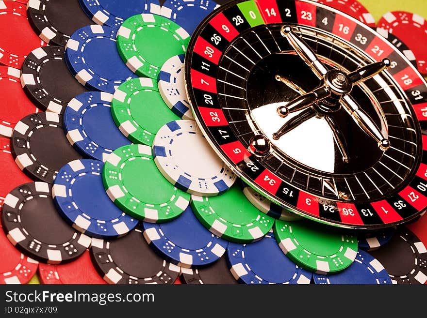 Elements of casino games shot in studio, in background. Elements of casino games shot in studio, in background