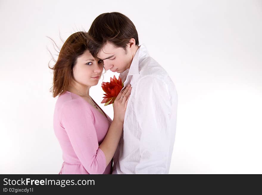 Romantic couple posing in studio