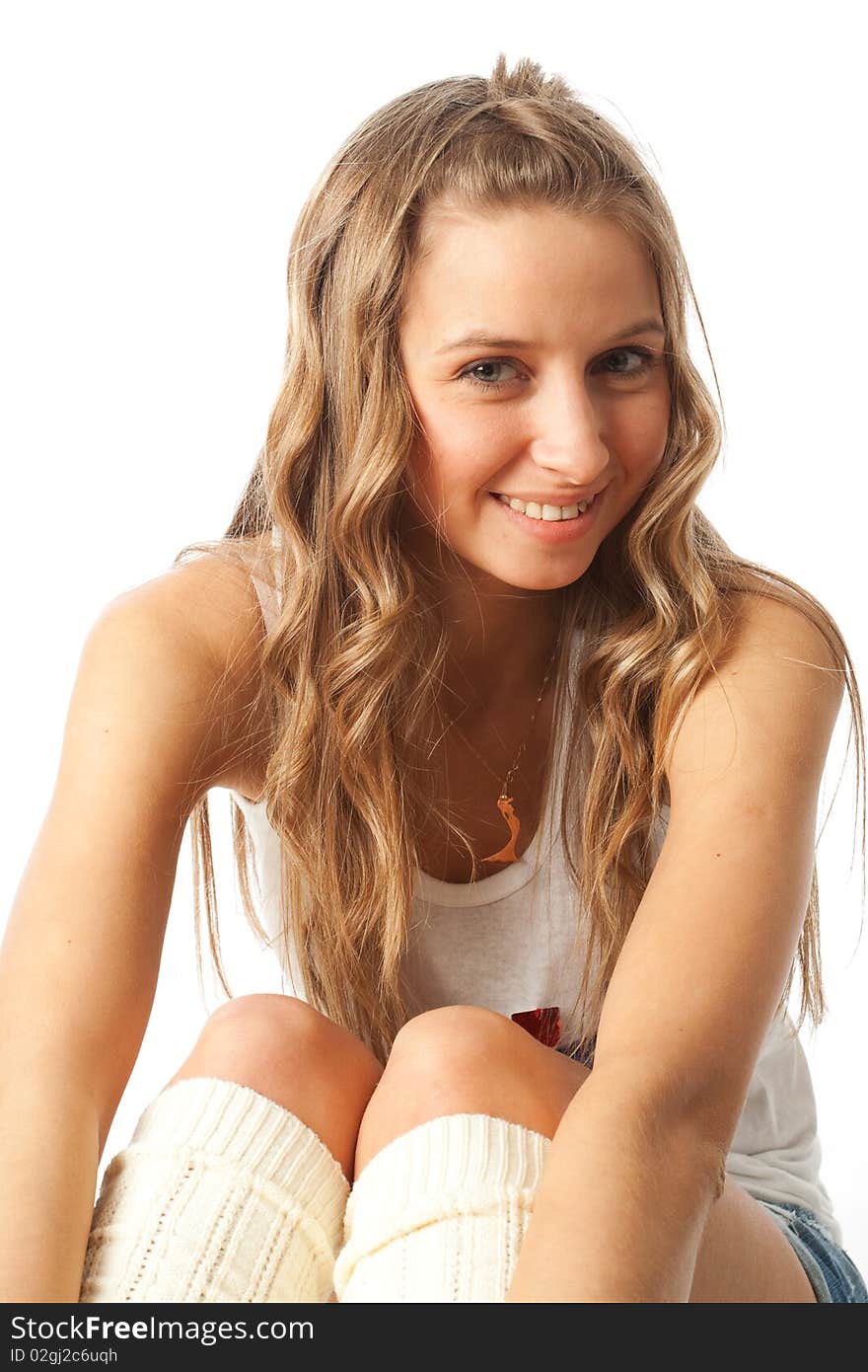 The young beautiful girl isolated on a white background