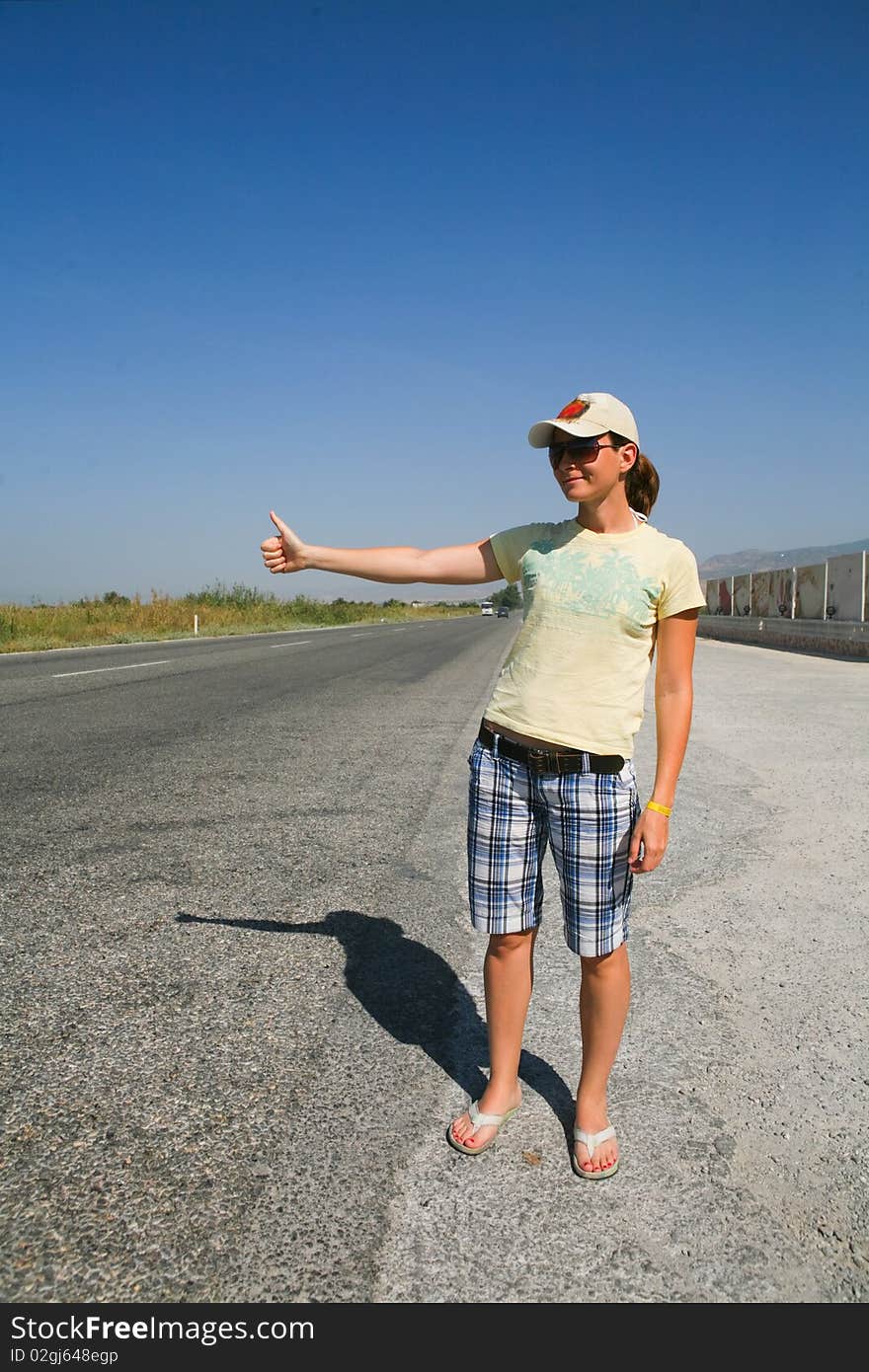 Hitchhiking the road. Turkey summer