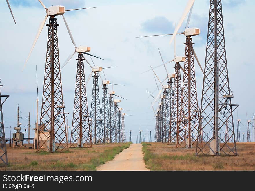 Wind turbines farm in Crimea, Ukraine