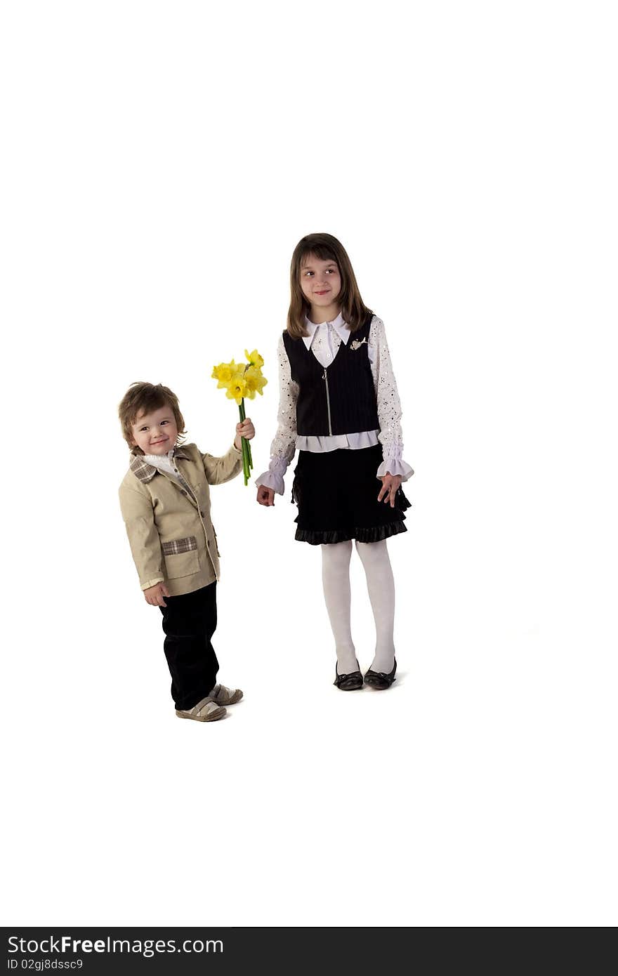 Boy Giving Flowers To A Girl