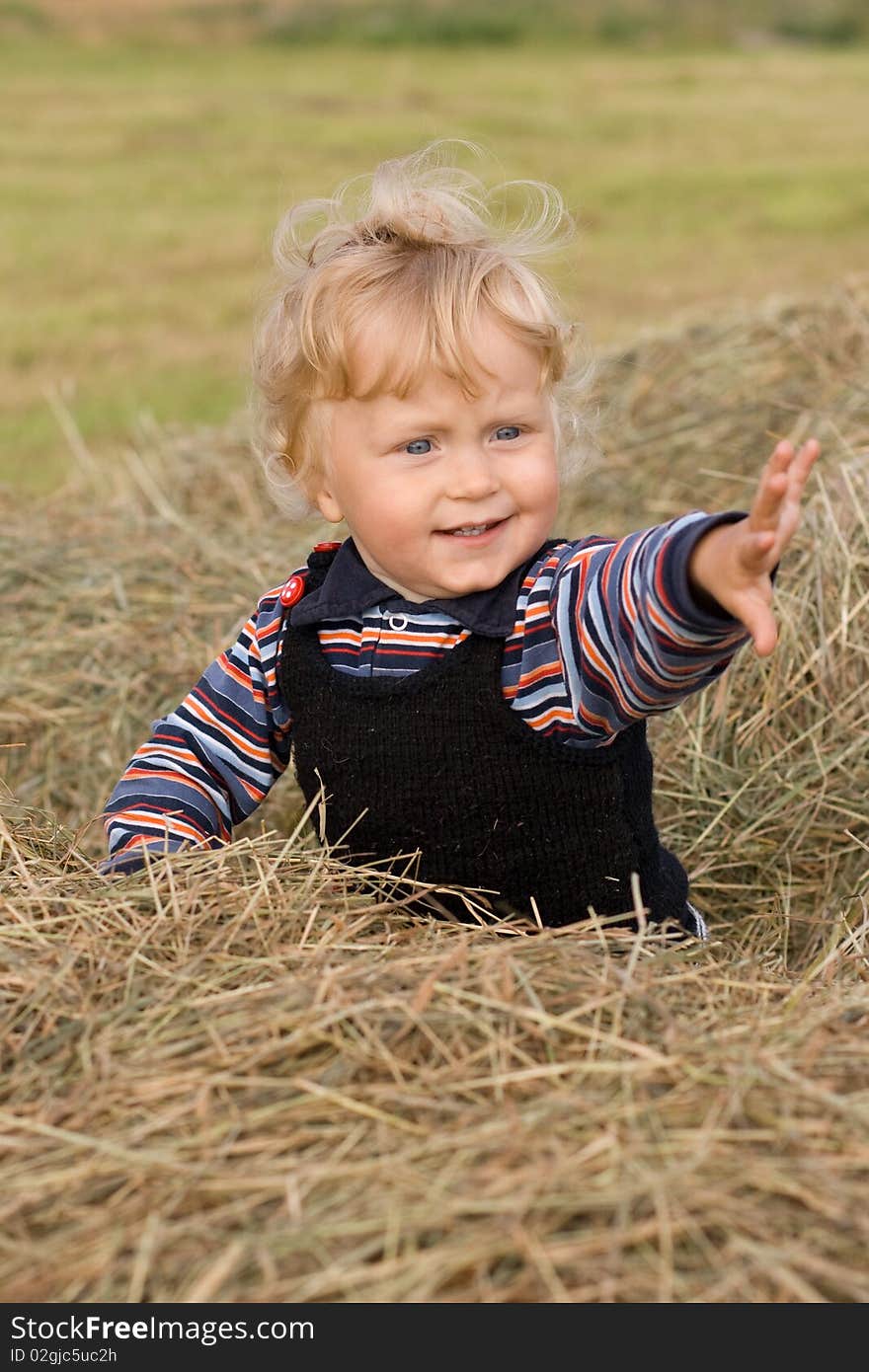 Little boy sitting on the hay. Little boy sitting on the hay