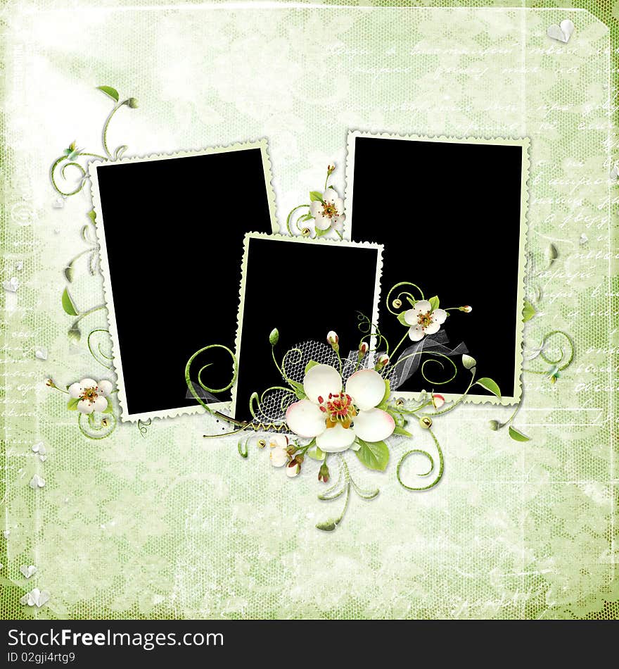 Green spring frame with apple tree flowers