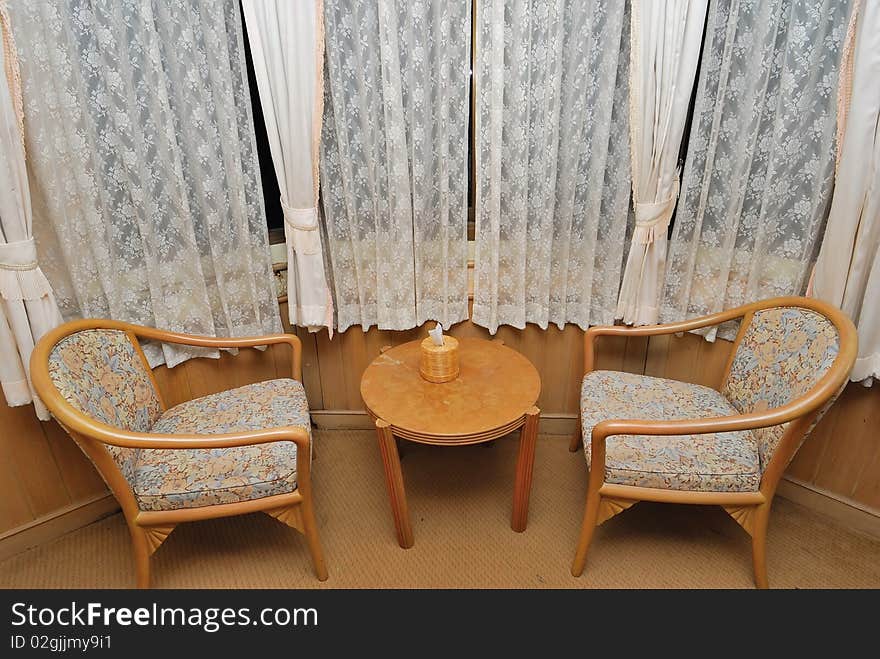 Tea table and chairs for resting in hotel room