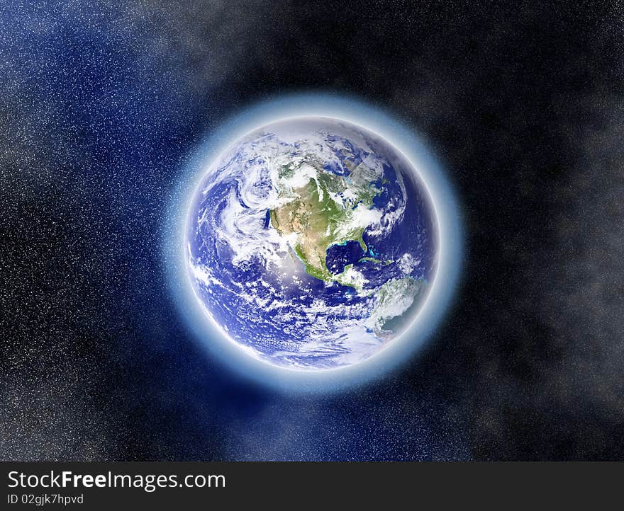 High resolution 3D Planet Earth in the space. USA View. High resolution 3D Planet Earth in the space. USA View