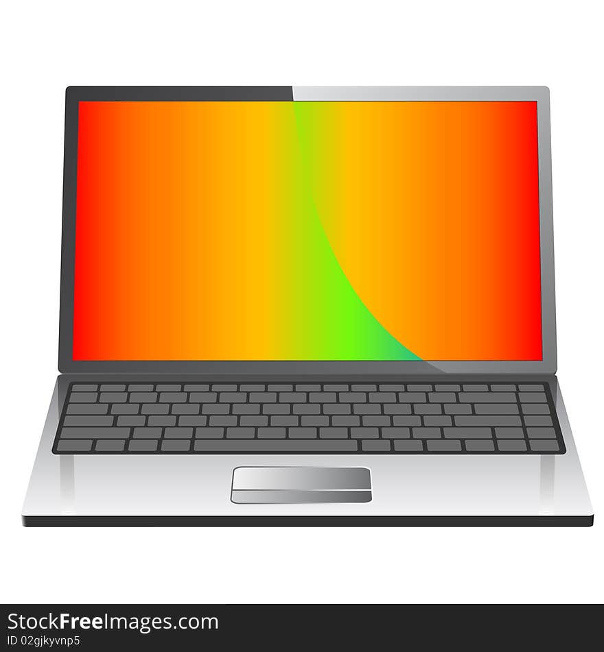 Realistic vector laptop with yellow screen