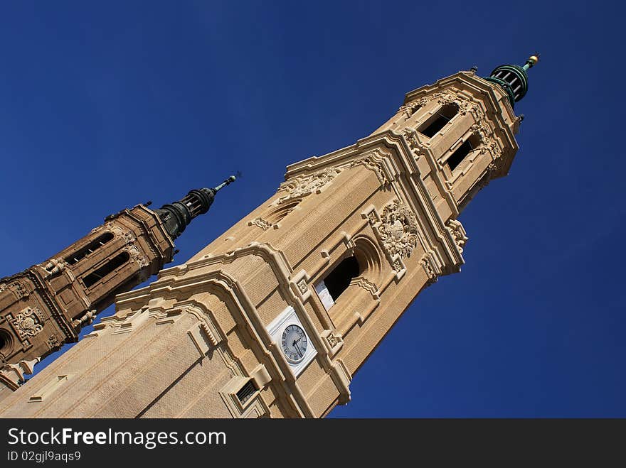 This photo shows part of the cathedral of El Pilar in Zaragoza, Spain, photo taken in April 2008