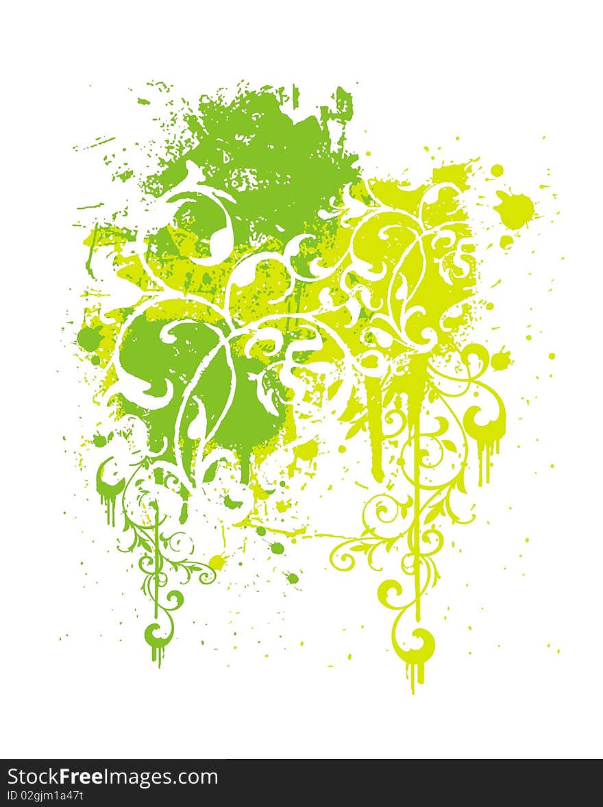 Yellow and green flowers painted figures, graphic design point. Yellow and green flowers painted figures, graphic design point