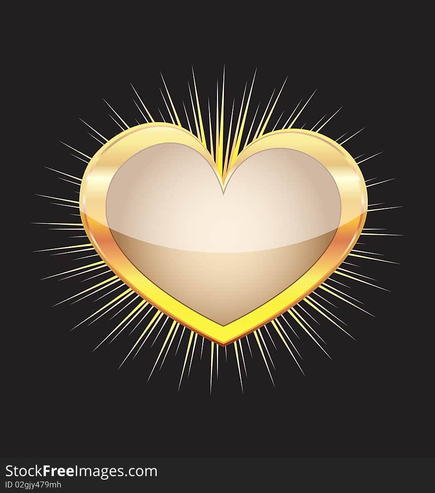 Gold heart  isolated on black background