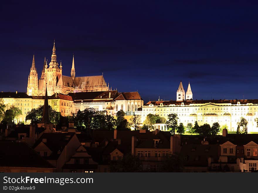 Prague cathedral and castle at night. Prague cathedral and castle at night