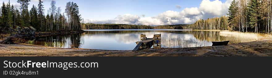 Silent lake in Finland, Autumn lake view. Silent lake in Finland, Autumn lake view