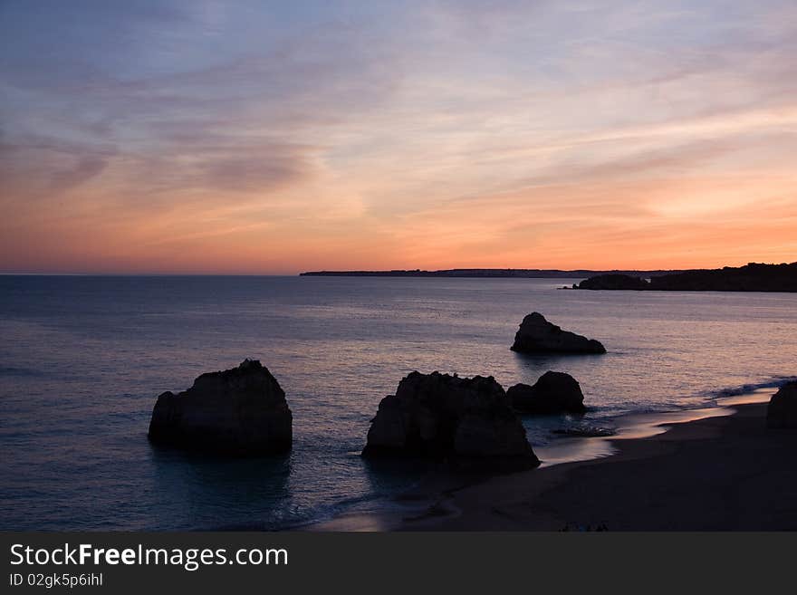 Sunset,Summer day,praia da rocha beach,portugal-algarve. Sunset,Summer day,praia da rocha beach,portugal-algarve