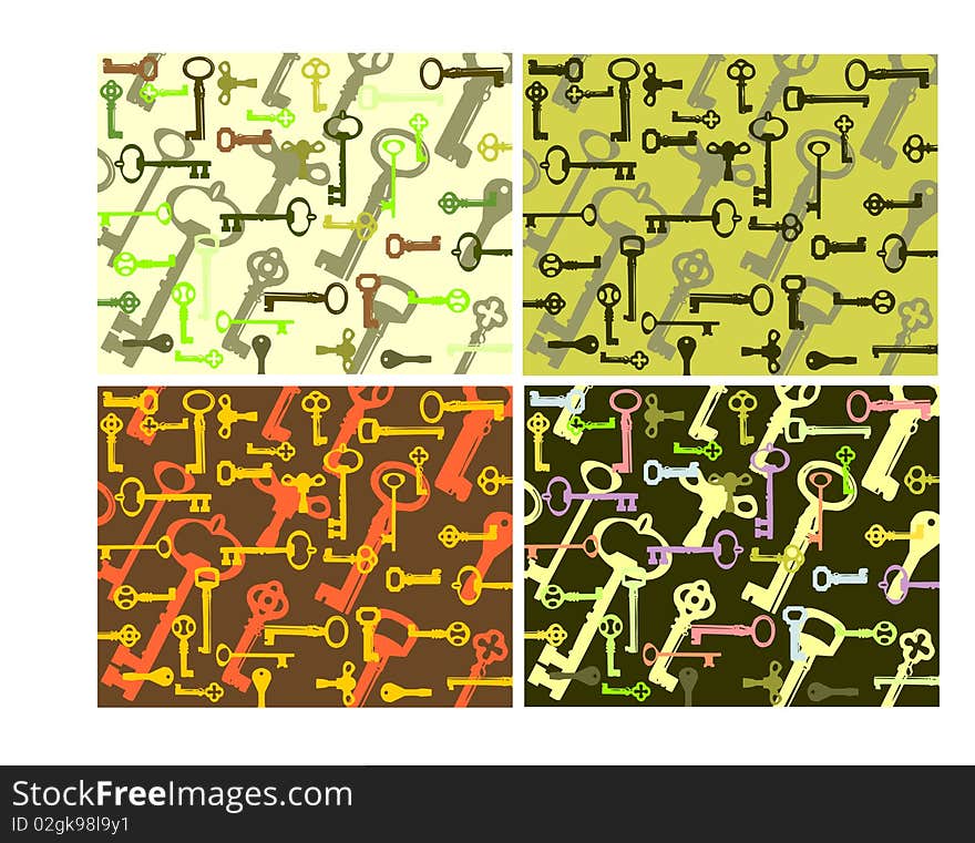 A colorful backgrounds of antique skeleton keys. vector, editable. A colorful backgrounds of antique skeleton keys. vector, editable.