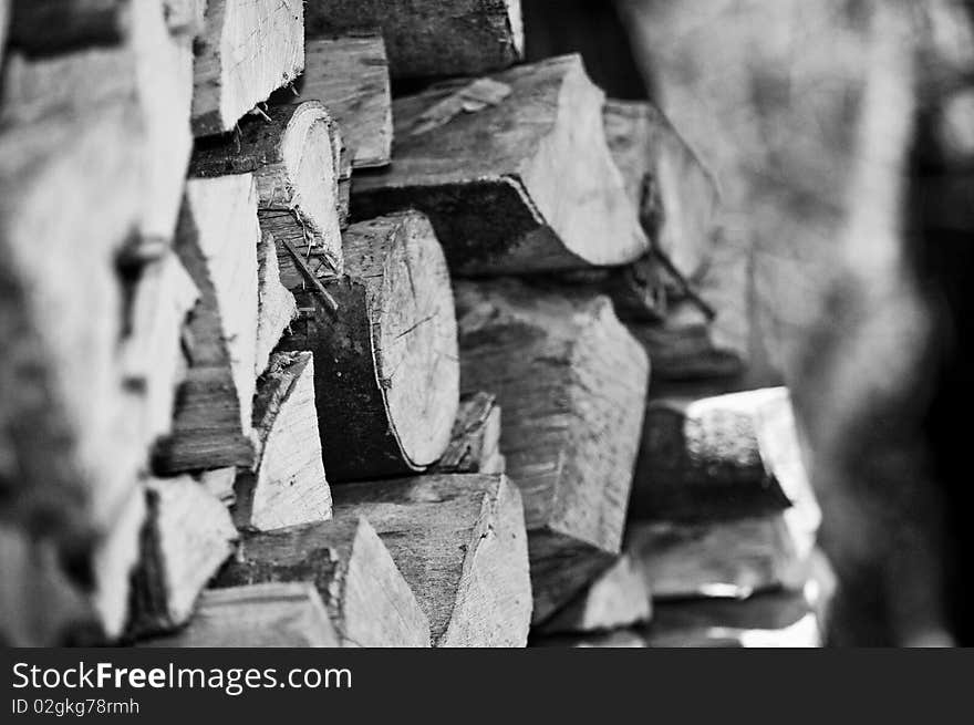 Pile Of Chopped Logs (B/W)