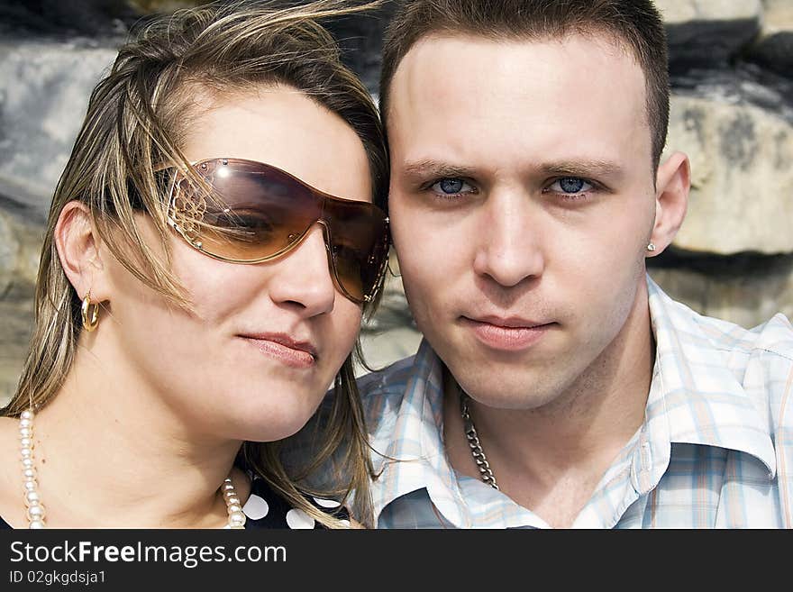 Portrait of engaged couple on the beach