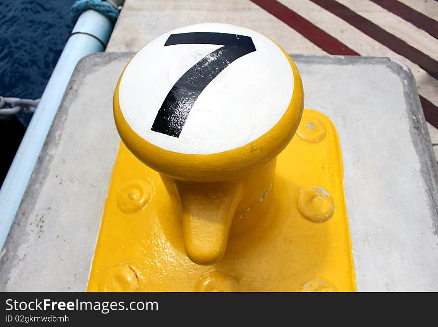 Photo of rope mount at station 7 on dock. Photo of rope mount at station 7 on dock