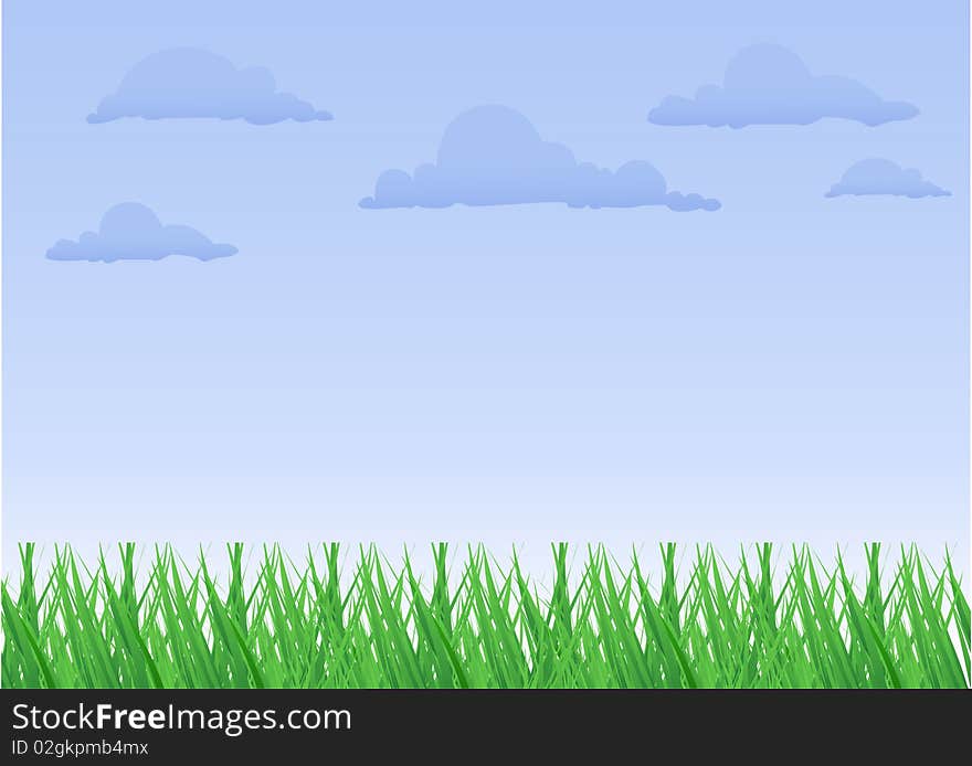 Green grass, the blue sky and white clouds. Green grass, the blue sky and white clouds