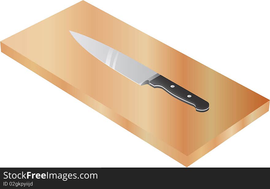 Chef's knife on wood cutting board