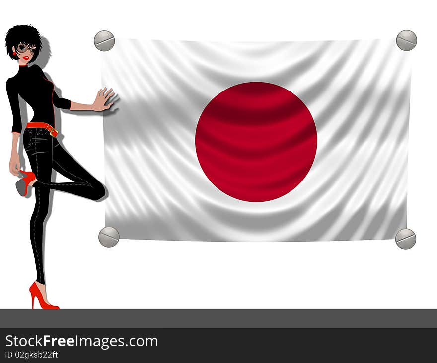 Girl with a Flag of Japan