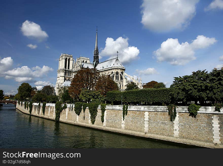 Scene  of Notre Dame de Paris and the Seine,France