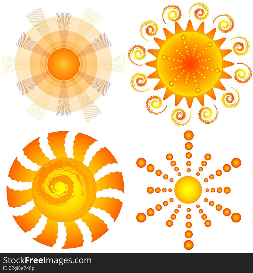 Set abstract decorative suns on a white background. Set abstract decorative suns on a white background