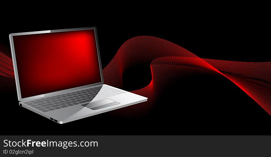 Laptop with waves on white background