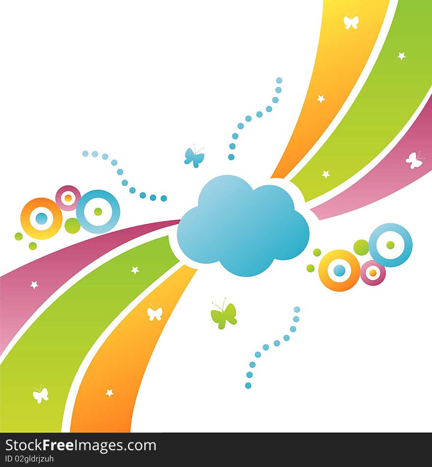 Colorful cloud background with butterflies