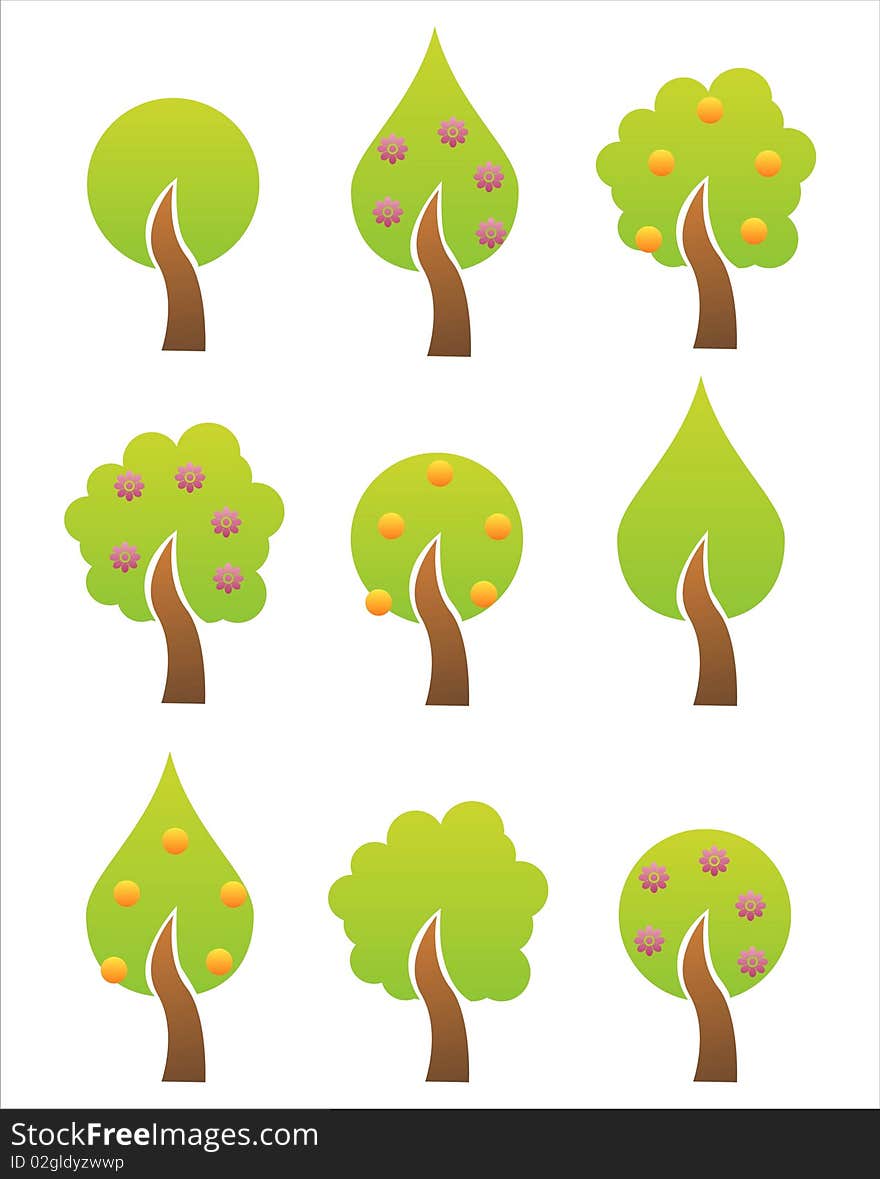 Set of 9 tree icons