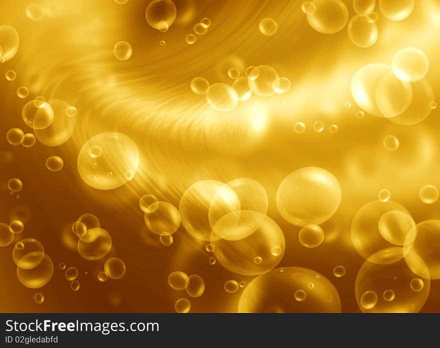 Beer bubbles on a bright gold background, abstract