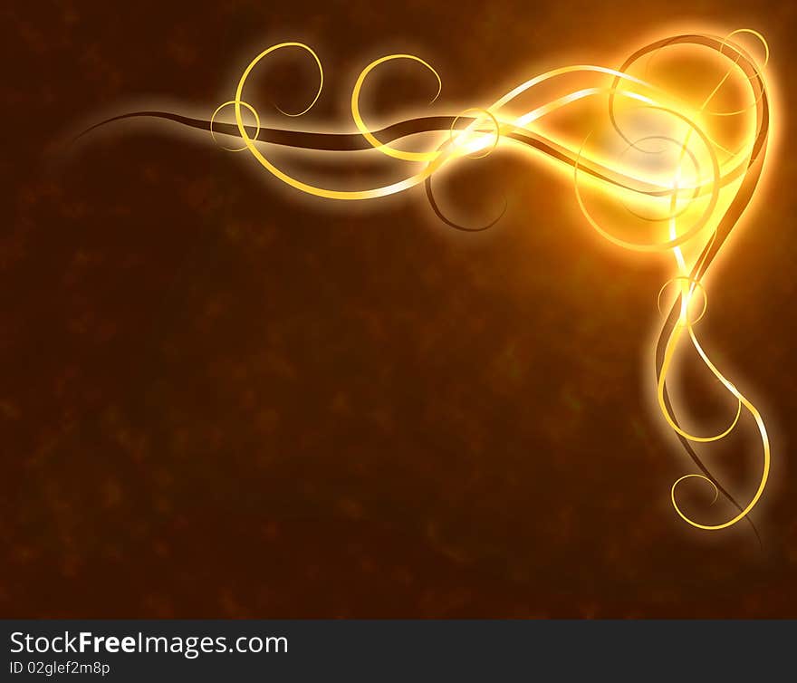 Burning winding lines on a dark background, abstract